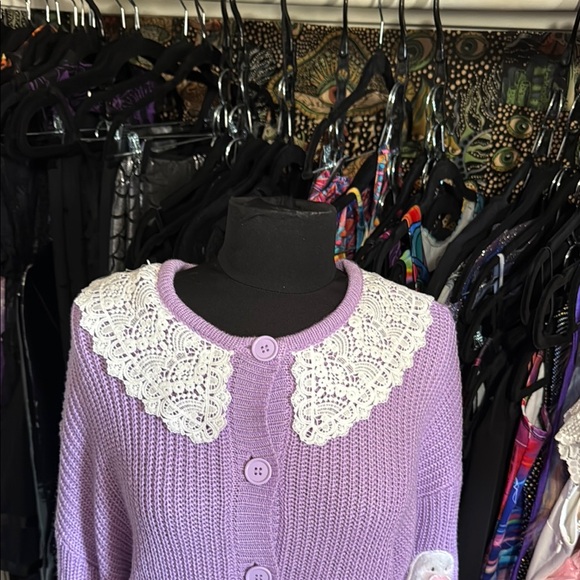 Sweet Society Hot Topic Pastel Lavender Purple Ghost Button Up Cardigan M - Picture 4 of 6